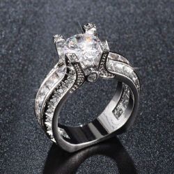 Elegant Eternity White Topaz Cubic Zirconia CZ Diamond 925 Sterling Silver Ring