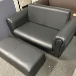Kids Couch with Footstool In Black. (Minor Details, Please See Last 3 Pictures