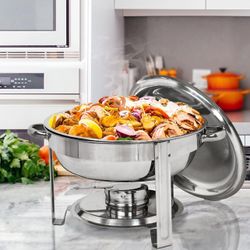 Pack of 2 Round Chafing Dish Buffet Set, 5 Quart Stainless Steel Deep Pans Chafer Dish with Water Pan, Fuel Holder, Buffet Servers and Warmers for Par