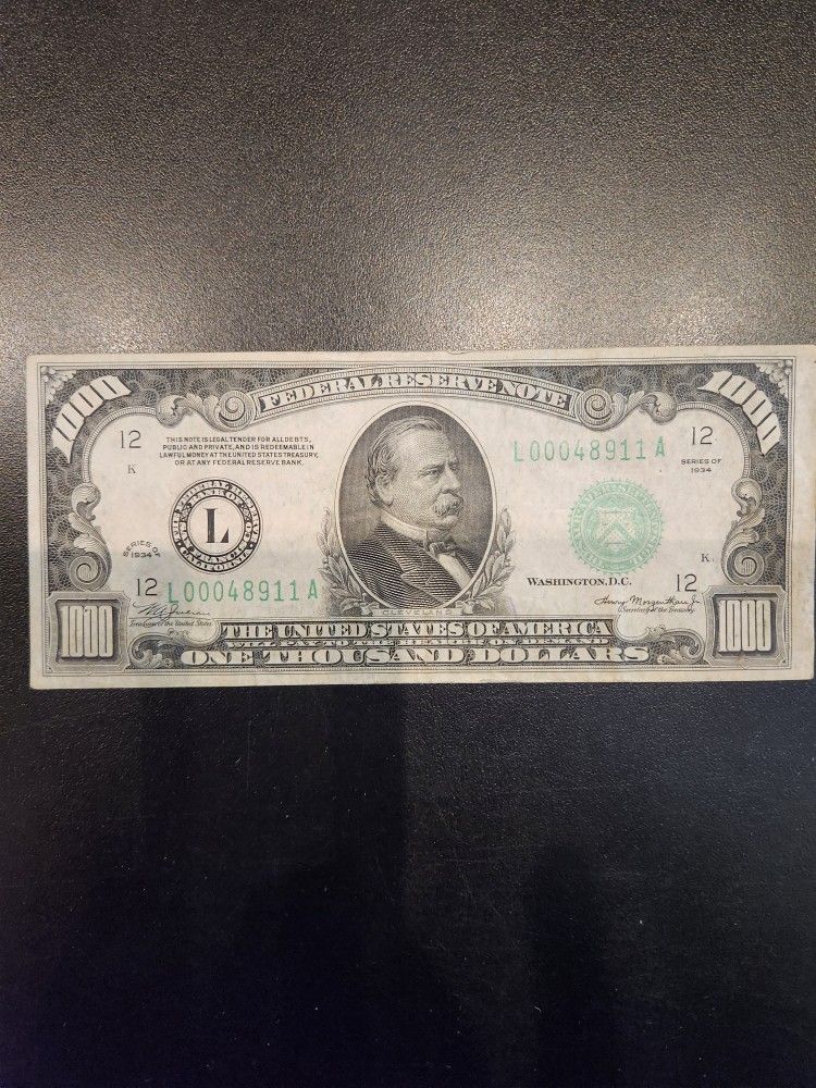 1000 Dollar Bill Federal Reserve Note