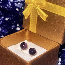 🍇 14K Gold Amethyst Ball Stud Earrings
