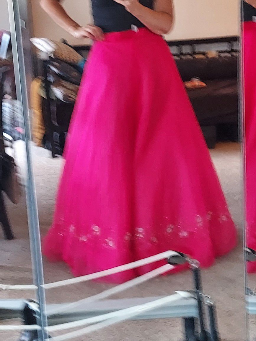 Formal Quinceañera Tulle Prom Formal Skirt Hot Pink Beaded 
