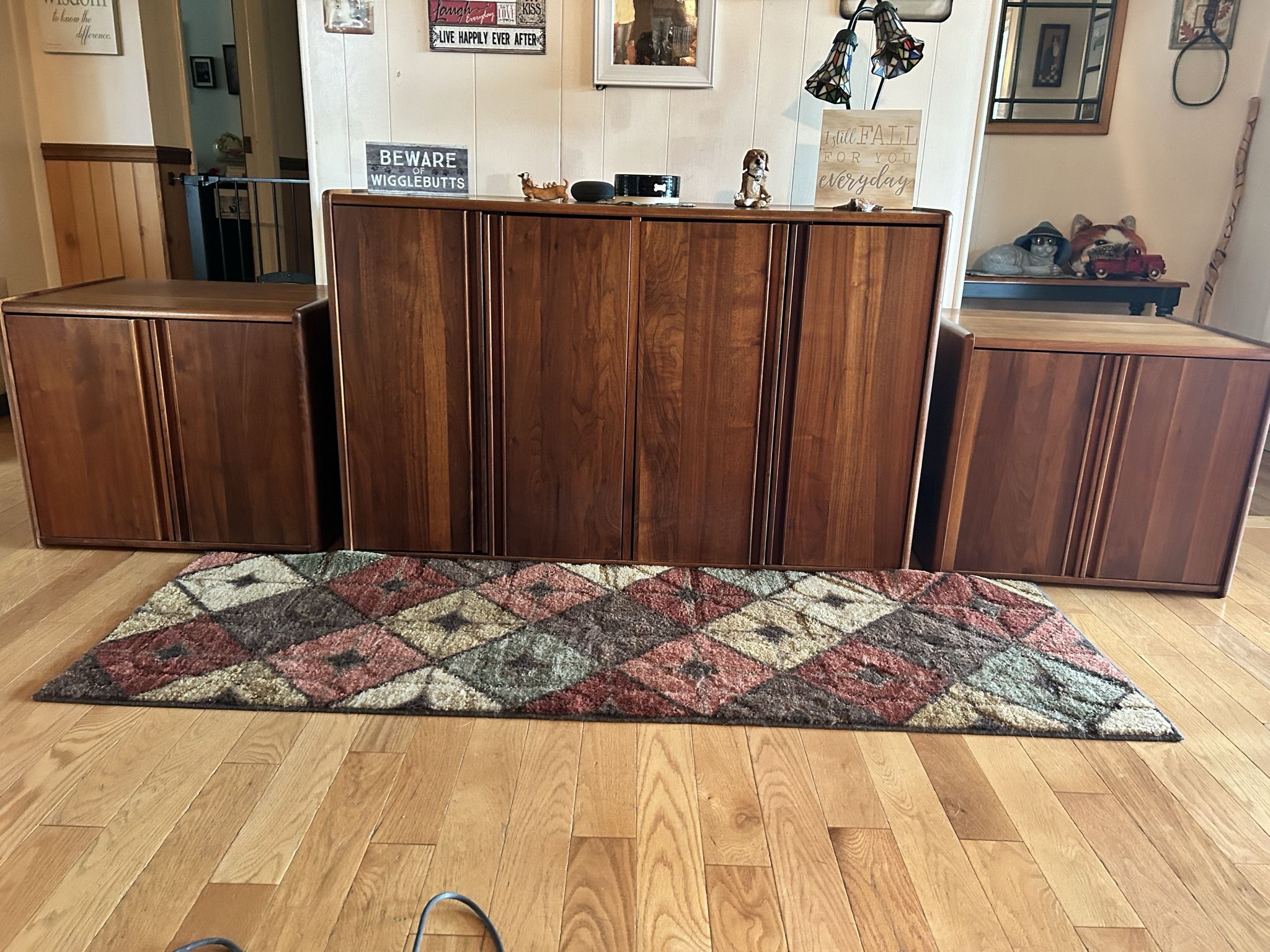 Walnut Entertainment Unit With Matching End Tables 