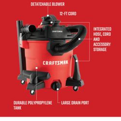 CRAFTSMAN Detachable Blower 12-Gallon 6 HP Corded Wet/Dry Shop Vacuum with Accessories Included