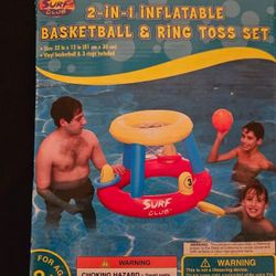 2 In 1 Inflatable Pool Basketball & Ring Toss Set