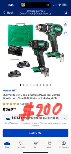 Metabo HPT MultiVolt 18-volt 2-Tool Brushless Power Tool Combo Kit with Hard Case (2-Batteries Included and Cha..