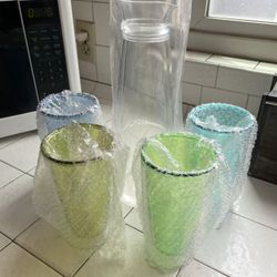 Clear And Colorful Cups With Pitcher