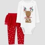 Baby Girls' 2pc Christmas Reindeer Tutu Top and Bottom Set - Just One You® made by carter's Red/White 12M