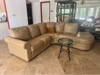 Leather sofa couch sectional beige