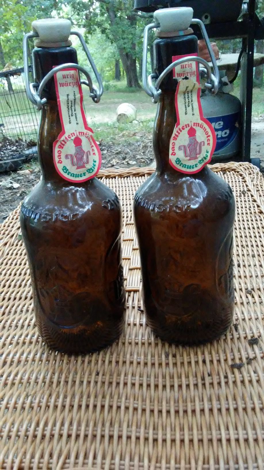 Empty amber German beer bottles