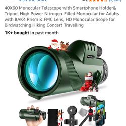 40X60 Monocular Telescope with Smartphone Holder& Tripod, High Power Nitrogen-Filled Monocular for Adults with BAK4 Prism & FMC Lens, HD Monocular Sco