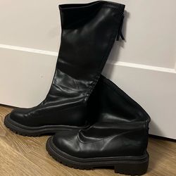 SHEIN Black Knee High Pleather Boots 8W