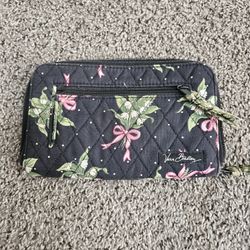 Vera Bradley Quilted Zip Around Wallet Floral Black Pink Green Organizer