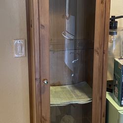 Tall & Skinny Wood Cabinet With Glass Shelves