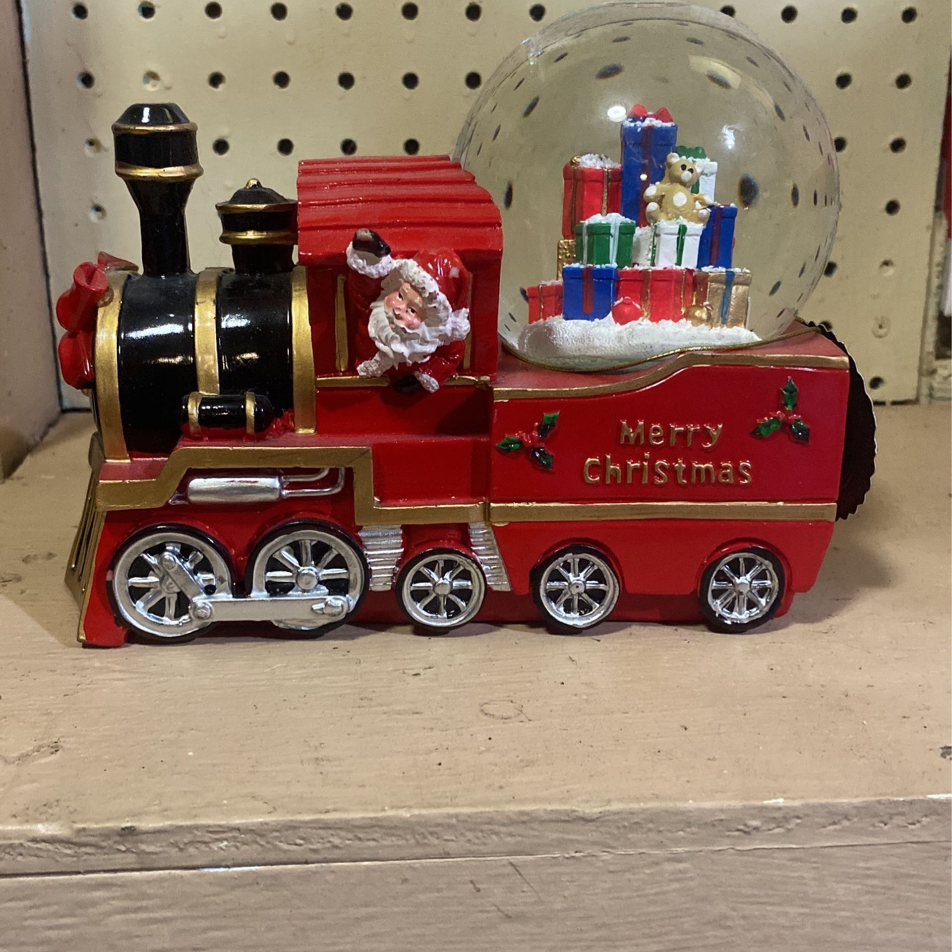 Christmas snow globe with music box, train with Santa