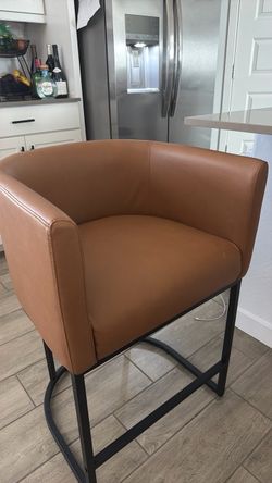 Cognac Faux Leather Barrel Counter Stool