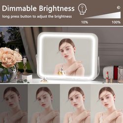 Hasipu Vanity Mirror with Lights, 14" x 10" LED Makeup Mirror, 3 Modes Light, Smart Touch Control Dimmable, 360°Rotation, Rectangle White Frame