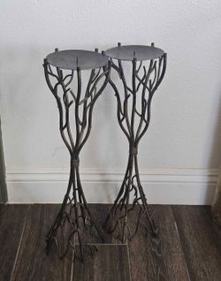 Set of 2 Rustic Metal Branch Pillar Candle Holders 21" Tall Bronze Tree Twig Decor