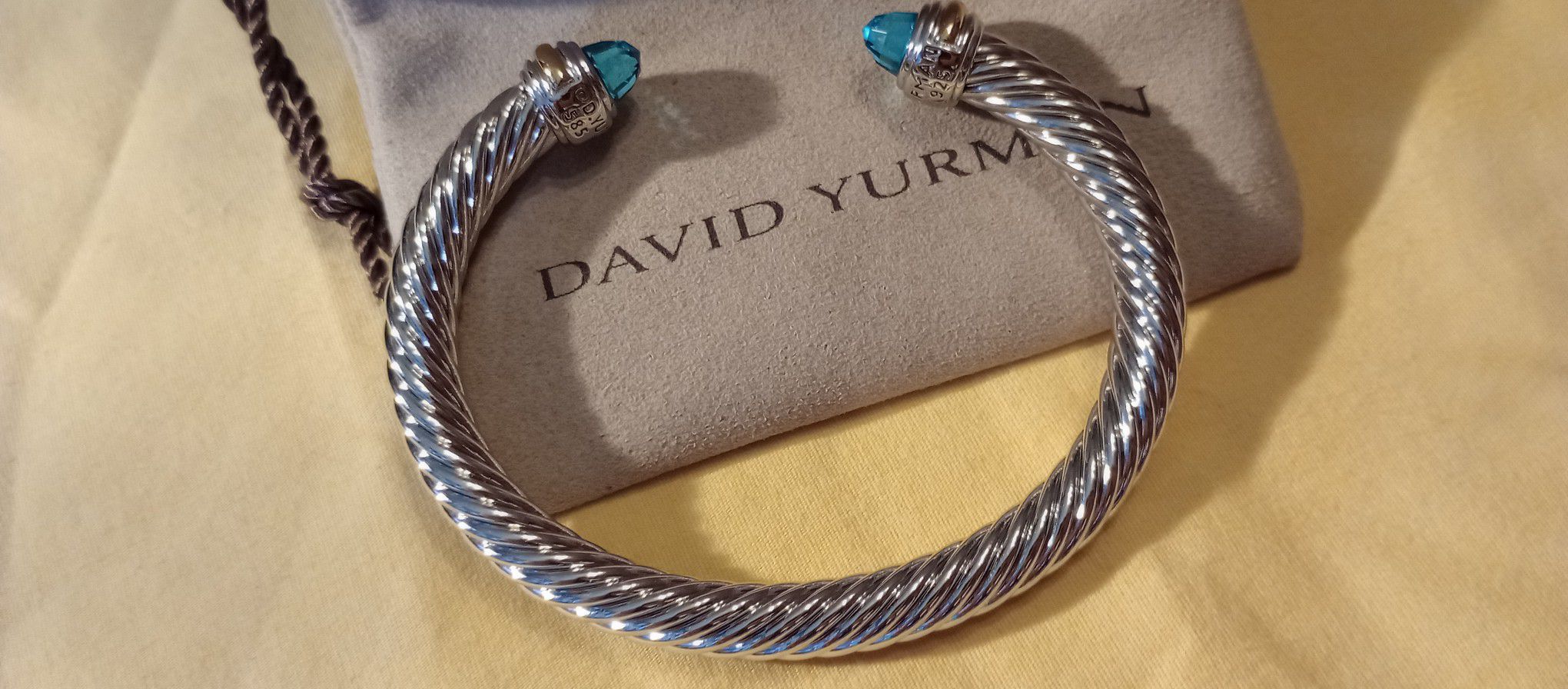 David Yurman Twisted Cable Cuff Bracelet W Blue Topaz Stones