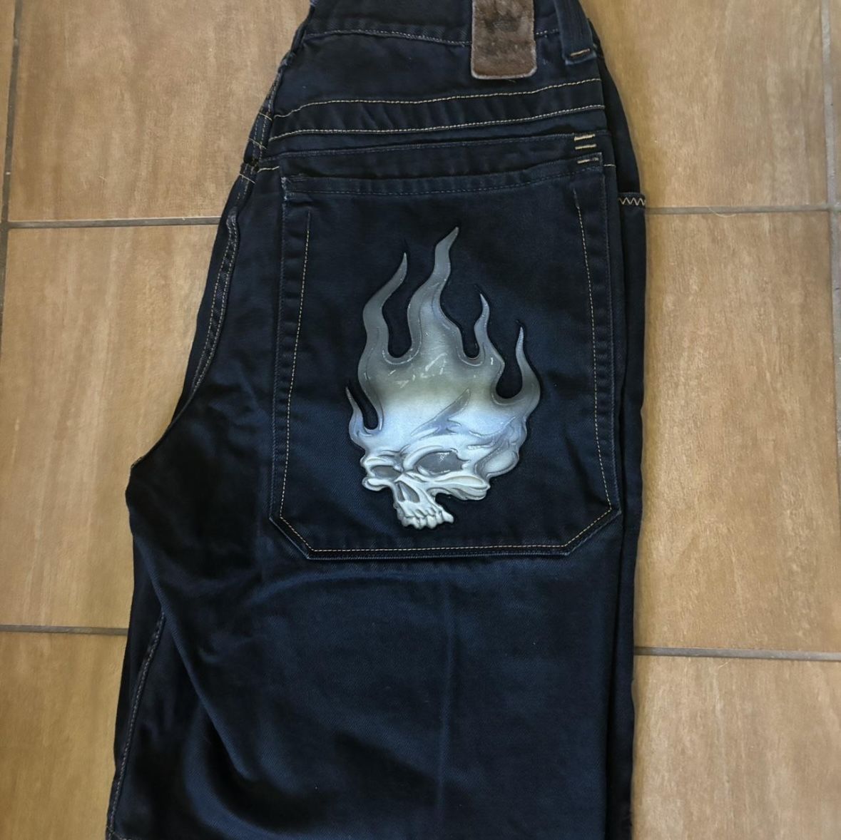 jnco flaming skull jorts