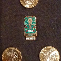 2026 Fifa World Cup MEXICO Pesos 3 Coins Monedas Stadiun  Pin 