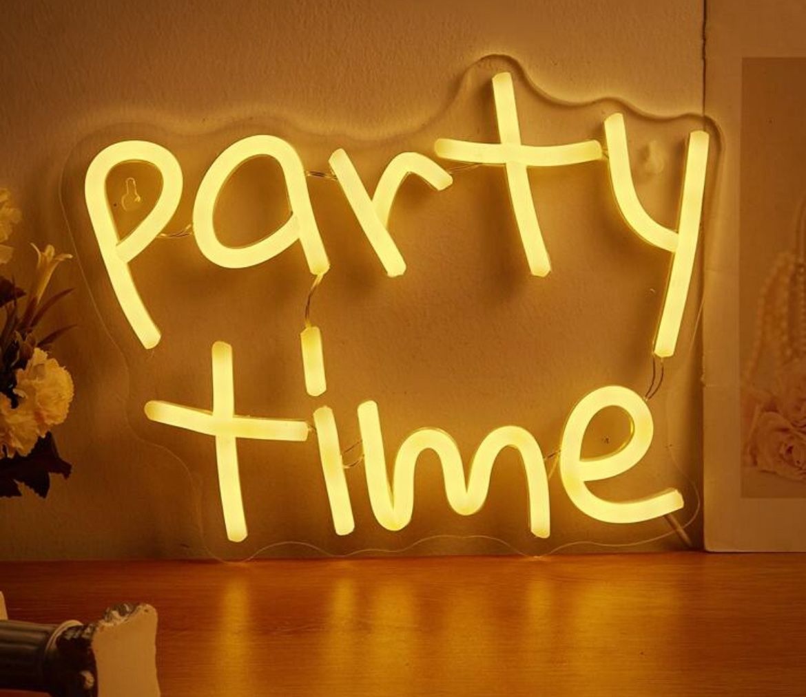 CHI-BUY 1PC Party Time Shape LED Neon Sign USB Powered Wall Neon Signs For Bedroom Home Wedding Party Decorative Neon Sign
