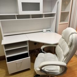 White Reversible Corner Desk With Hutch With Or Without Chair