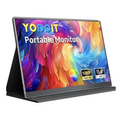 Yodoit Portable Monitor for Laptop, 15.6" 1920×1080 Travel Screen FHD IPS Display with USB Type C Port, Speakers and Smart Cover Compatible with PC, M