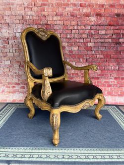 Antique Chair Leather Black Large - Excellent Condition 