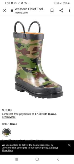 Camo rain boots for kids size 6