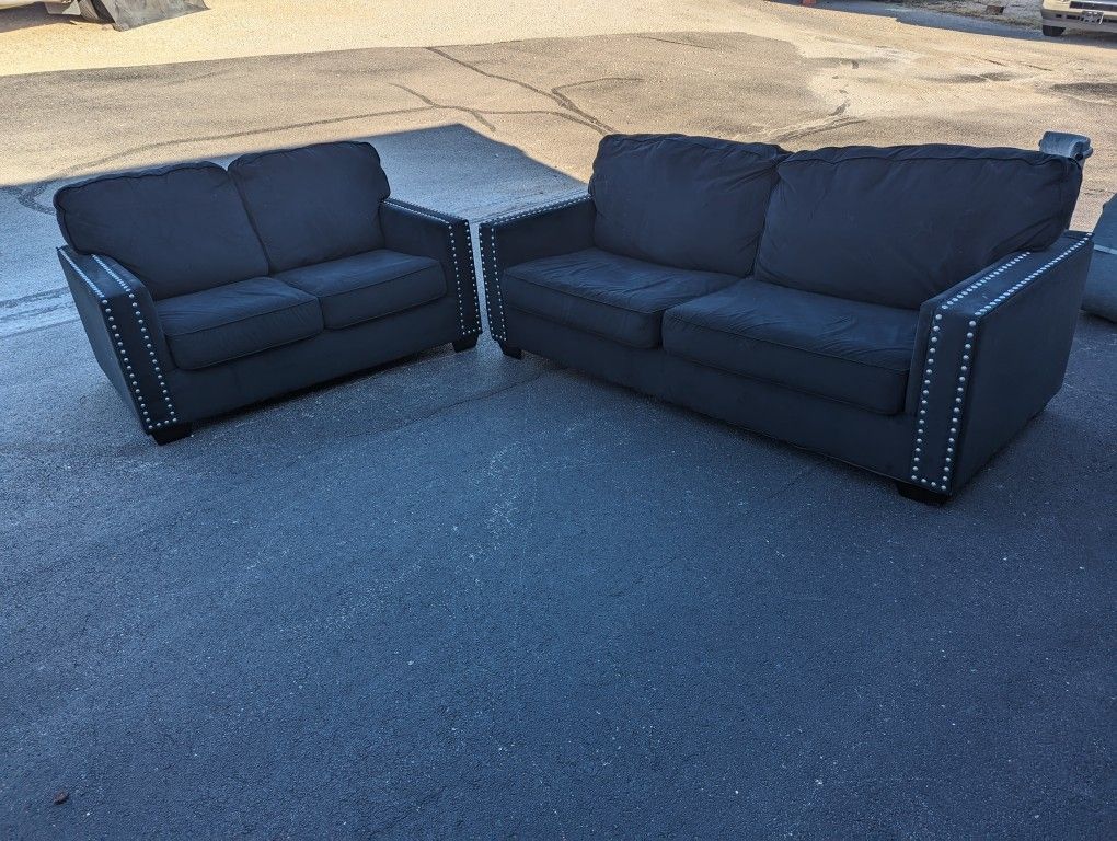 Modern 2pc Black Microfiber Couch Set 