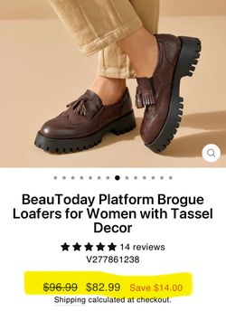 BeauToday Platform Brogue Loafers for Women (7.5) with Tassel Decor