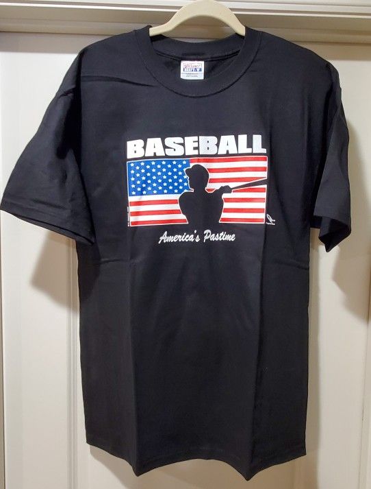 Baseball T-shirt American Flag Baseball America's Pastime L - XL - XXL Black Shirt