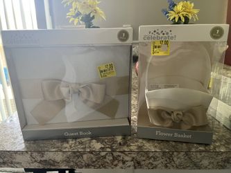 White & Gold Wedding Basket & Guest Book 