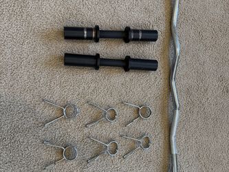 Olympic Easy Curl Barbell & Olympic Loadable Dumbbell Handles with collars