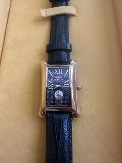 Invicta Rectangle Watch Black Leather Strap