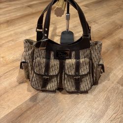 Dior Diorissimo Print Canvas Multi Pocket Hand Bag Women Brown CLEAN AUTHENTIC
