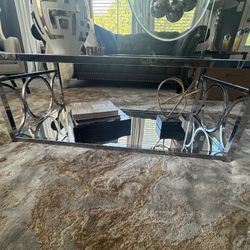Three Piece Chrome Rectangle Glass Coffee and End Table set