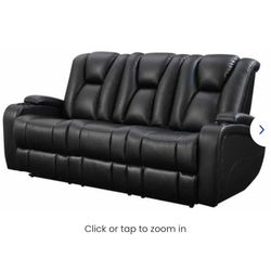 In original box.. Black Leather Power Motion Sofa W/ Lights