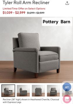 Pottery Barn Tyler Rolled Arm Recliner, x2
