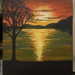 Lakeside Sunset (10x14 Acrylic Painting)