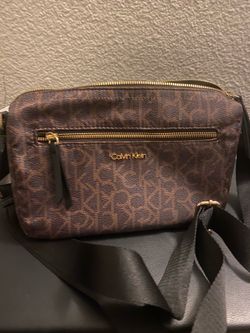Calvin Klein Brown Monogram Belt Bag with Gold Hardware