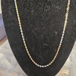 14k Gold .,rope Chain tricolor 22"solid 