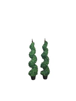 Pair of Artificial Spiral Topiary Trees