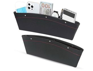 2 pcs car seat Pocket Catcher Organizer car seat Slot Box pu Leather car seat Gap Filler, car seat Side Console Slit Caddy Catcher Storage pad Pocket