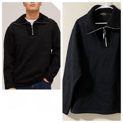 Theory Camner Quarter-Zip Black Pullover Sweatshirt XL