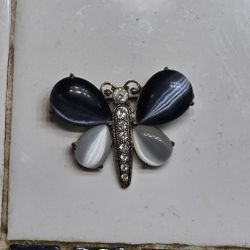 Elegant Black and Gray Butterfly Brooch