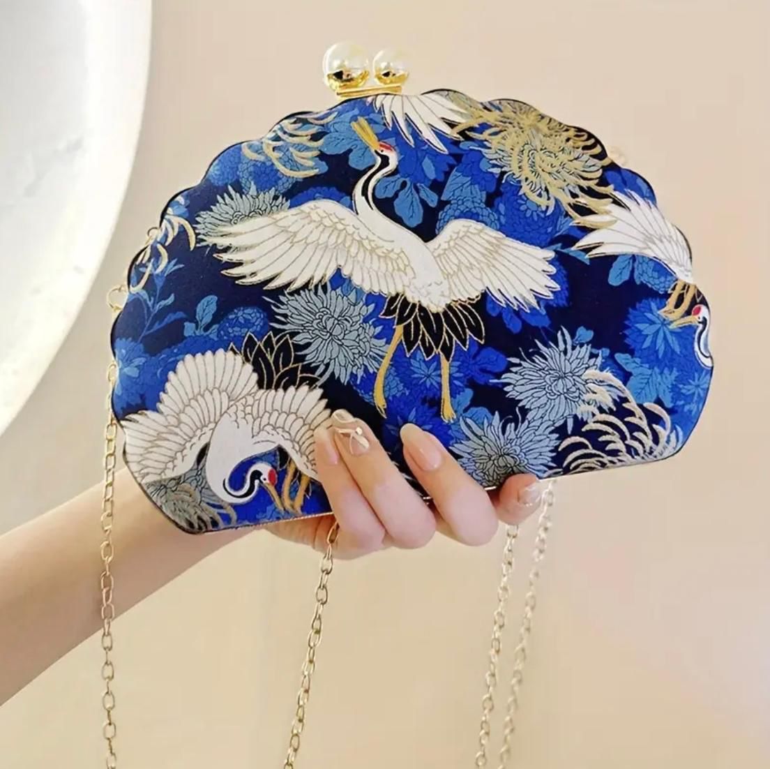 Vintage Chinese-Style Clutch Purse with Adjustable Shoulder Strap
