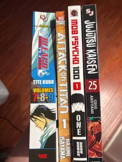 4 Popular Manga Books Bundle (JJK, Bleach, Attack on Titan, Mob Psycho)