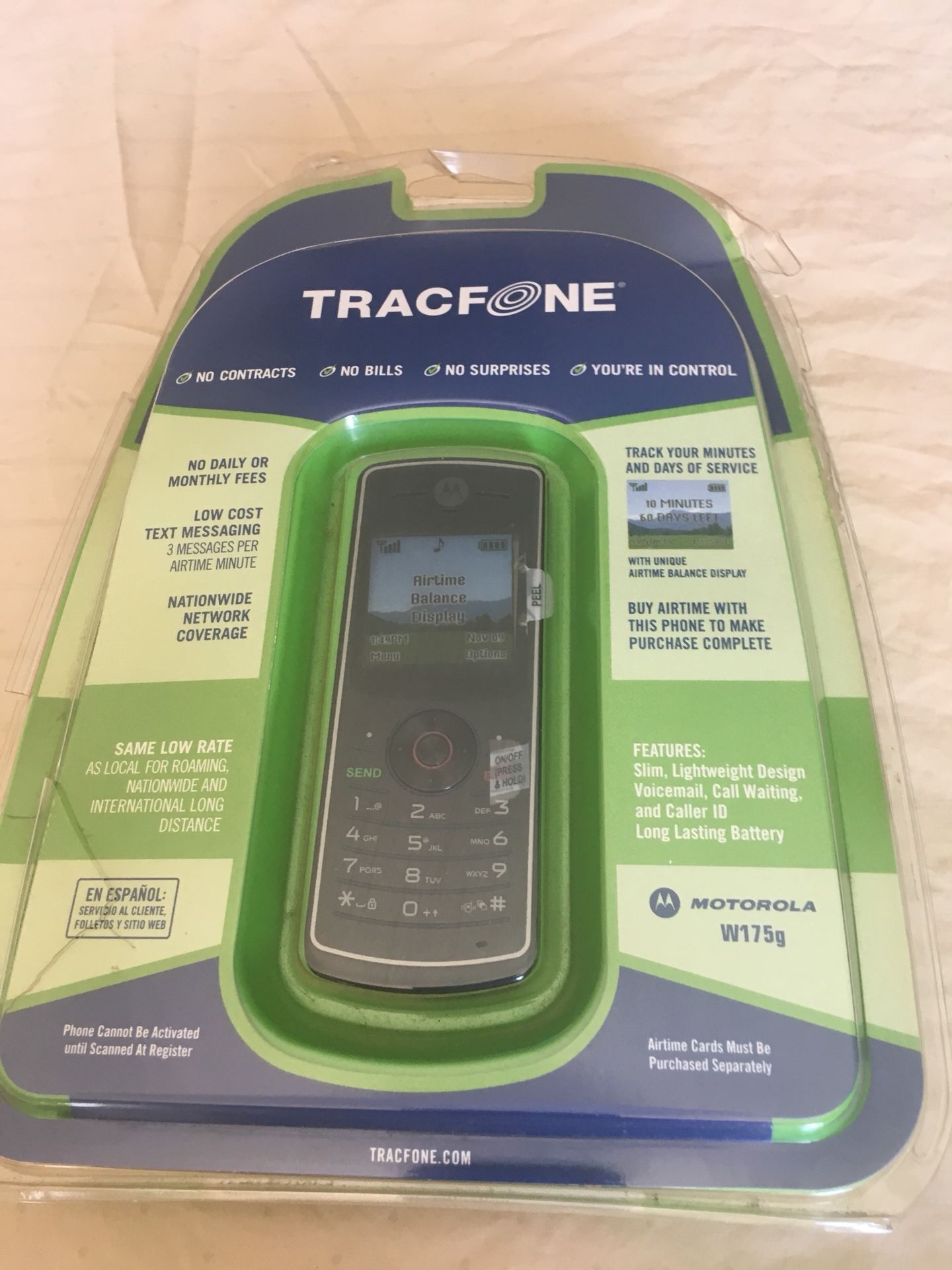 MOTOROLA TRACFONE W175g BURNER DISPOSABLE WIRELESS PHONE